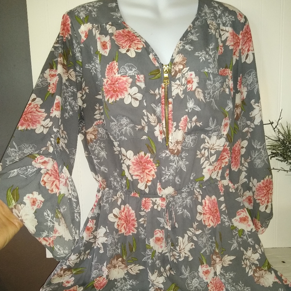1X Floral Stella Tweed Pink and Gray Blouse